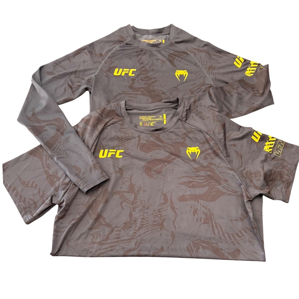 UFC Venum Fight Week Training Shirts Lot 2 Large Long and Short Sleeve Brown